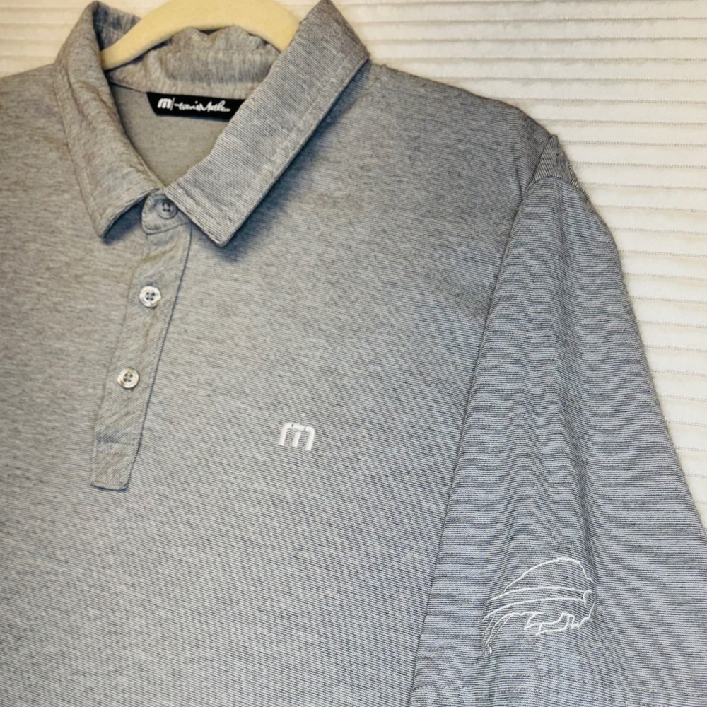 Travis Mathew Buffalo Bills Logo Grey Strip Golf Polo Shirt - Men's XXL -NFL‎